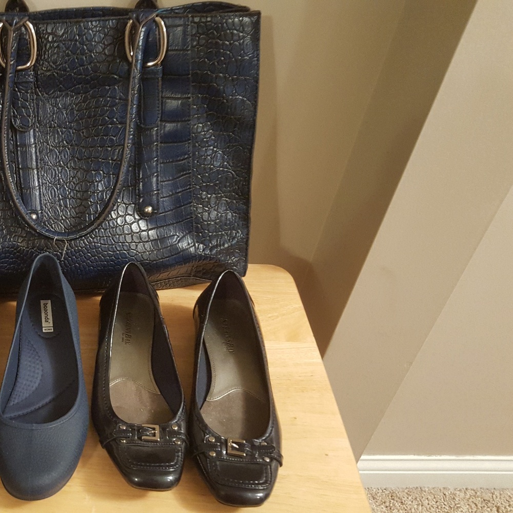 Navy patent loafers